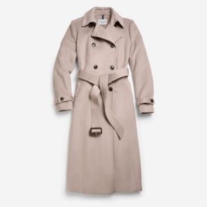 NWT Cole Haan Women's Flared Trench Slick Wool Coat, Stone - size 14